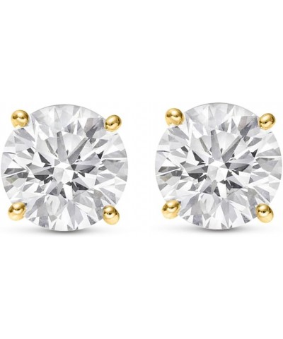 Natural Round Brilliant Solitaire Diamond Stud Earrings for Women 4 Prong Push Back (I-J Color I1 Clarity) 0.66 Carat 14K Yel...