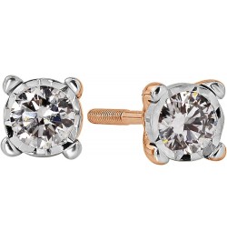 0.15 to 0.25 Carat Lab Grown Diamond Round Stud Earrings in 14k Gold (G-H, SI2-I1, cttw) 4-Prong Basket Screw Back Rose Gold ...