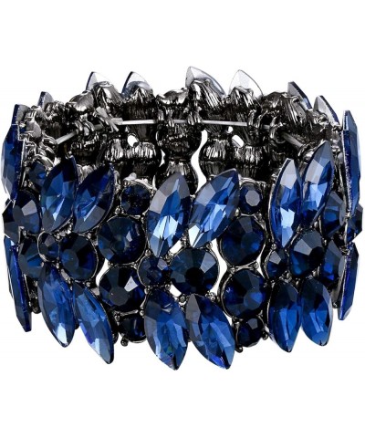 Women's Stretch Bracelet Marquise Crystal Art Deco Hand Chain Wedding Bridal Jewelry Sapphire Color Black-Tone $11.76 Bracelets