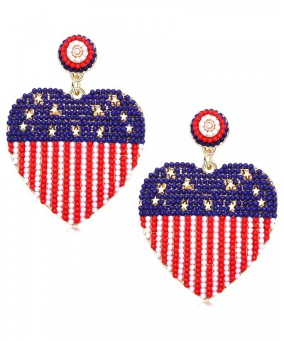 American Flag Earrings for Women Patriotic USA Heart Happy Face Bow Beaded Drop Dangle Earrings 4th of July Earrings Memorial...