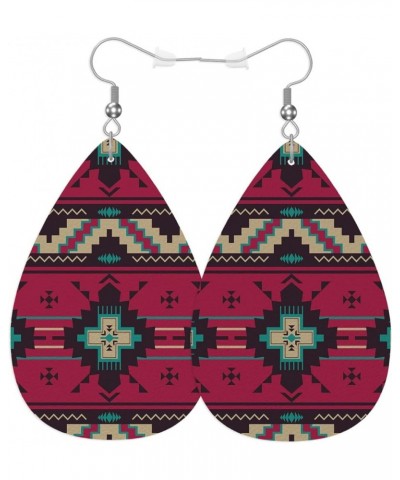 Folk Geometric Fashion Faux Leather Earrings Native Ethnic Folk Aztec Print Wedding Teardrop Earrings Jewelry For Women Girls...